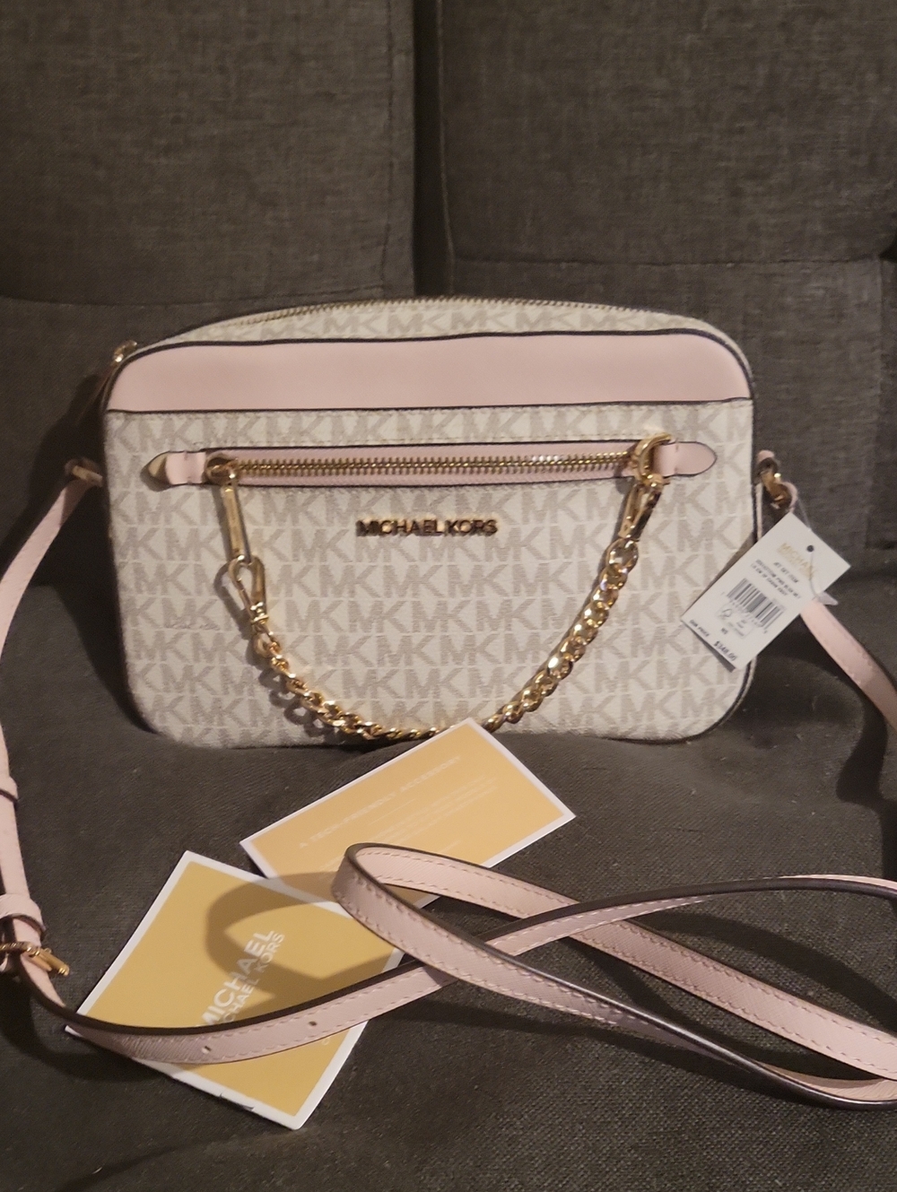 Michael Kors Pink Logo Chain Accent Crossbody Bag